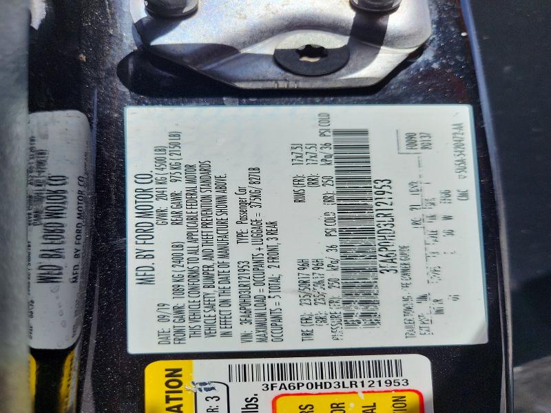 Продаж на аукціоні авто 2020 Ford Fusion, vin: 3FA6P0HD3LR121953, номер лоту: 50772506
