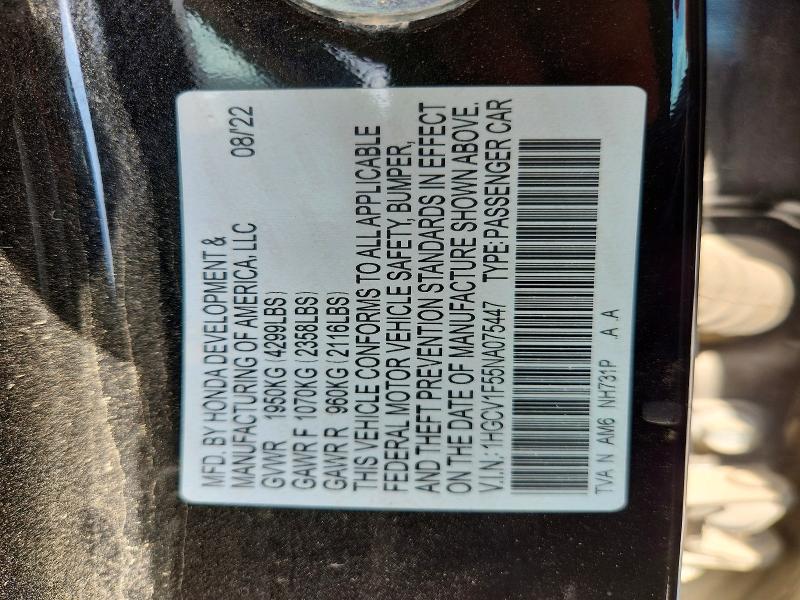 Продажа на аукционе авто 2022 Honda Accord, vin: 1HGCV1F55NA075447, номер лота: 50144856