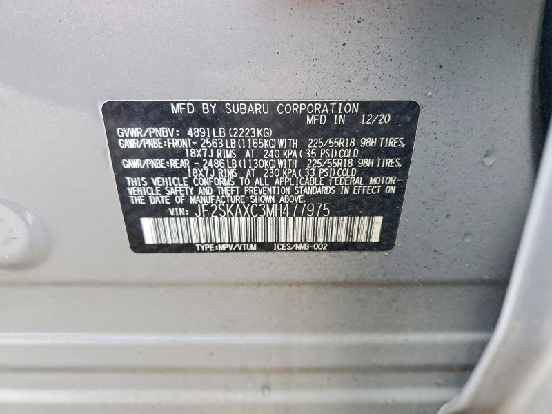 2021 Subaru Forester მანქანა იყიდება აუქციონზე, vin: JF2SKAXC3MH477975, აუქციონის ნომერი: 50109826