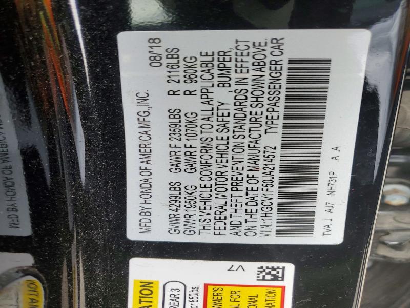Aukcja sprzedaży 2018 Honda Accord, vin: 1HGCV1F50JA214572, numer aukcji: 49075096