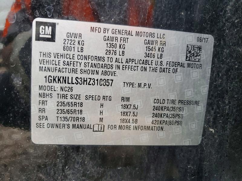 Aukcja sprzedaży 2017 Gmc Acadia, vin: 1GKKNLLS3HZ310857, numer aukcji: 50834246