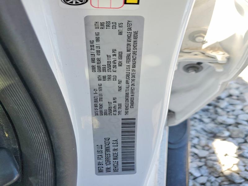2021 Ram 1500 მანქანა იყიდება აუქციონზე, vin: 1C6RREBT9MN743743, აუქციონის ნომერი: 50168536