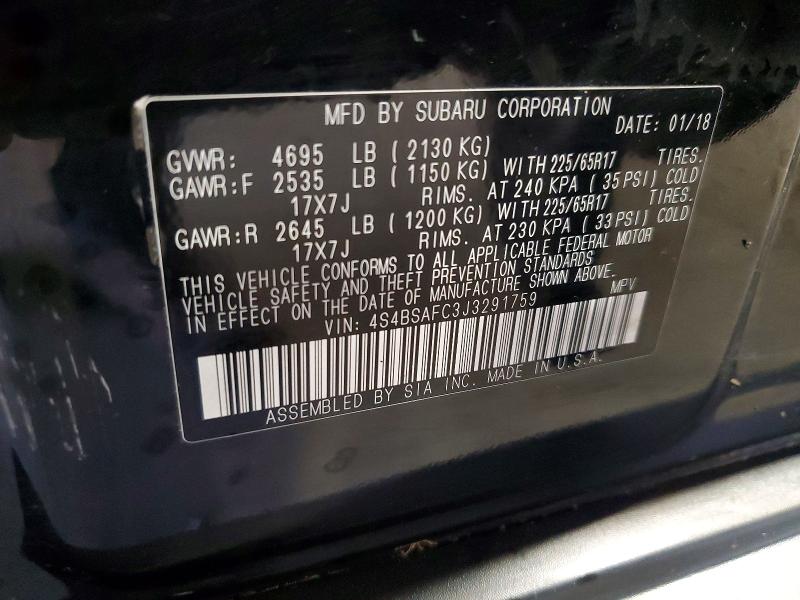 Продажа на аукционе авто 2018 Subaru Outback, vin: 4S4BSAFC3J3291759, номер лота: 49971506