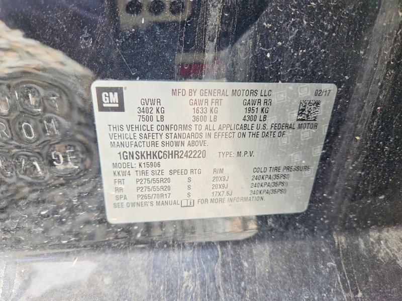 2017 Chevrolet Suburban Lt 1500 მანქანა იყიდება აუქციონზე, vin: 1GNSKHKC6HR242220, აუქციონის ნომერი: 48513176
