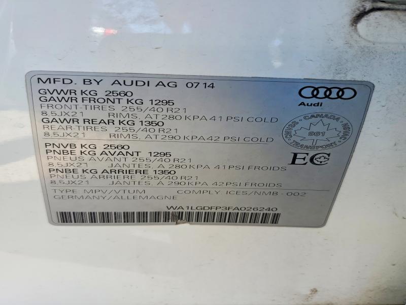 Продажа на аукционе авто 2015 Audi Q5, vin: WA1LGDFP3FA026240, номер лота: 50908676