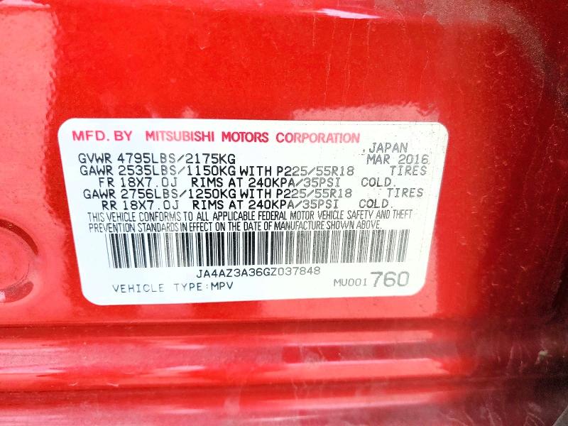 2016 Mitsubishi Outlander მანქანა იყიდება აუქციონზე, vin: JA4AZ3A36GZ037848, აუქციონის ნომერი: 50370126