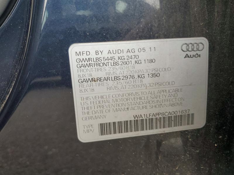 51185156 :رقم المزاد ، WA1LFAFP8CA001637 vin ، 2012 Audi Q5 مزاد بيع