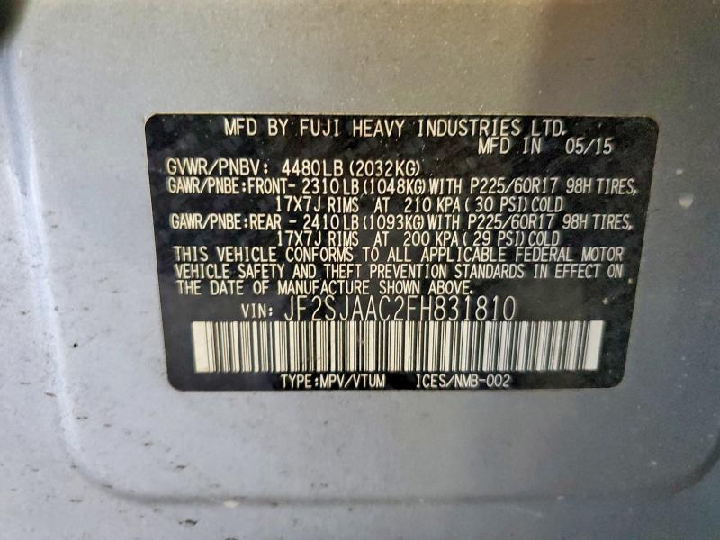 Продаж на аукціоні авто 2015 Subaru Forester, vin: JF2SJAAC2FH831810, номер лоту: 51421326