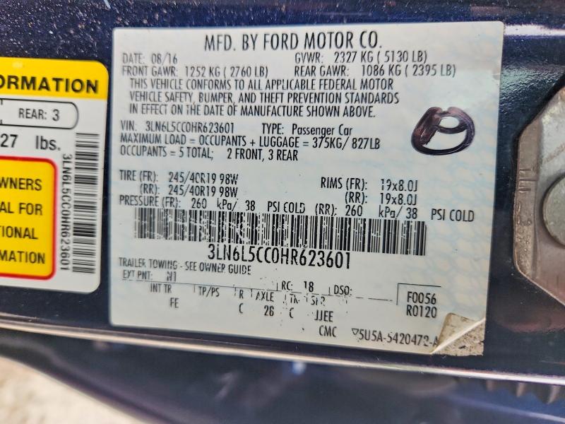 Aukcja sprzedaży 2017 Lincoln Mkz, vin: 3LN6L5CC0HR623601, numer aukcji: 51998716