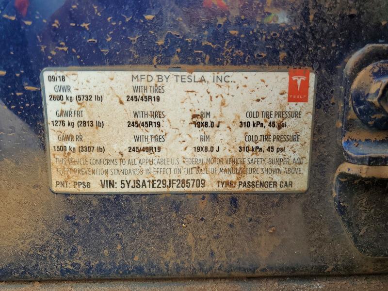 2018 Tesla Model S მანქანა იყიდება აუქციონზე, vin: 5YJSA1E29JF285709, აუქციონის ნომერი: 47976536