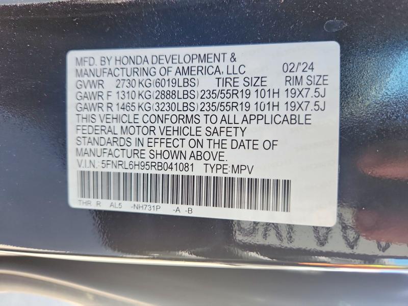 50261826 :رقم المزاد ، 5FNRL6H95RB041081 vin ، 2024 Honda Odyssey مزاد بيع