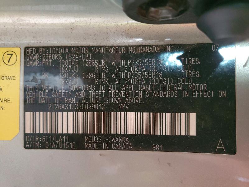 2005 Lexus Rx მანქანა იყიდება აუქციონზე, vin: 2T2GA31U35C039012, აუქციონის ნომერი: 50283316
