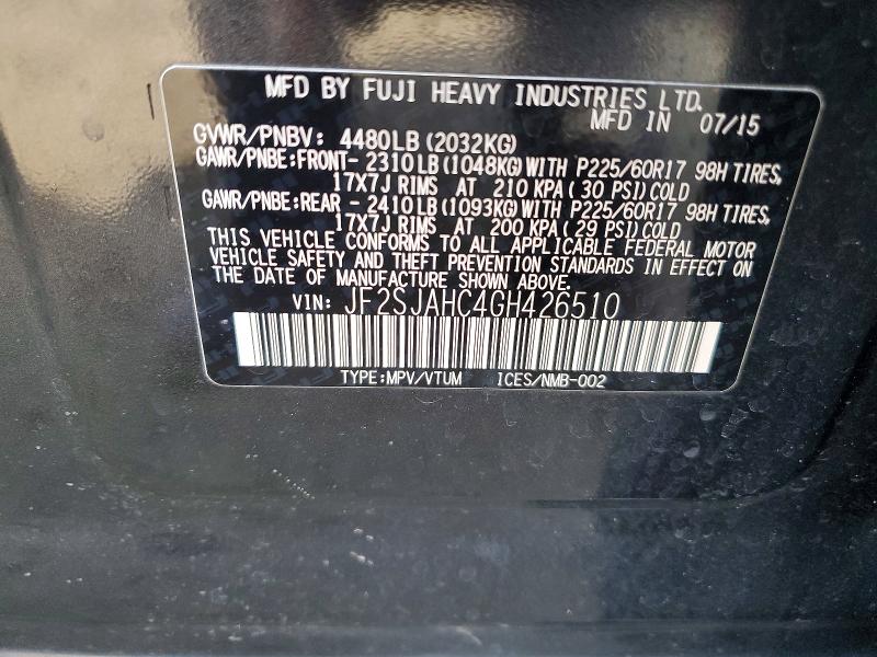 50818586 :رقم المزاد ، JF2SJAHC4GH426510 vin ، 2016 Subaru Forester مزاد بيع