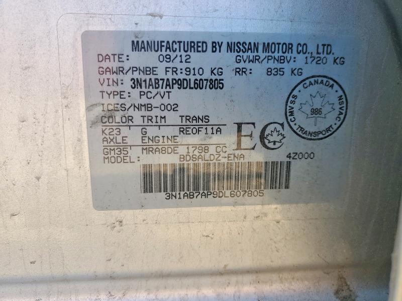 2013 Nissan Sentra მანქანა იყიდება აუქციონზე, vin: 3N1AB7AP9DL607805, აუქციონის ნომერი: 50094436