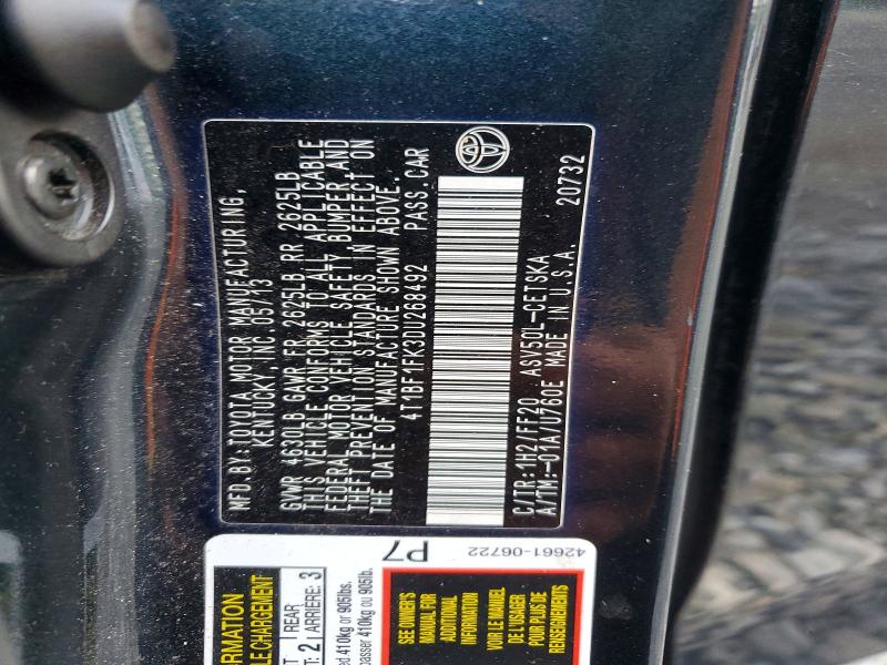 Продаж на аукціоні авто 2013 Toyota Camry, vin: 4T1BF1FK3DU268492, номер лоту: 48509196