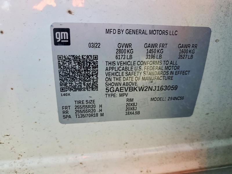 Aukcja sprzedaży 2022 Buick Enclave, vin: 5GAEVBKW2NJ163059, numer aukcji: 51170456