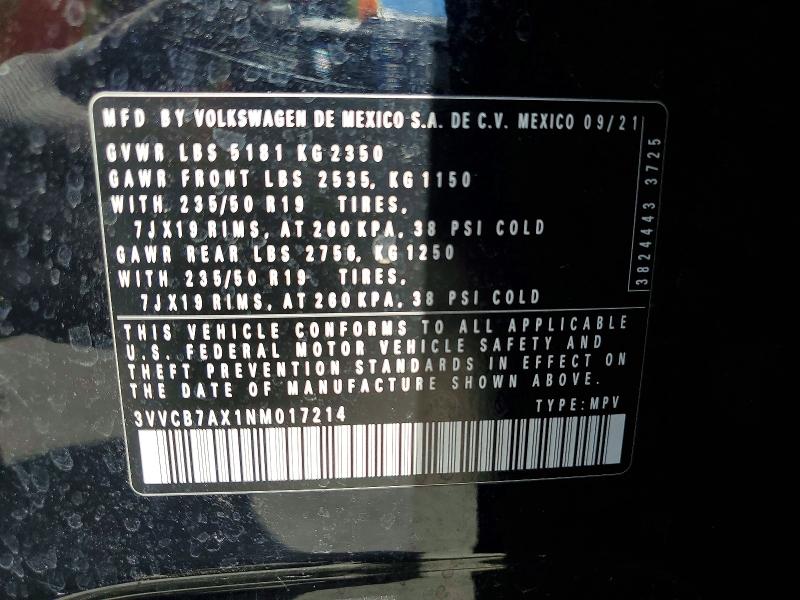 50680836 :رقم المزاد ، 3VVCB7AX1NM017214 vin ، 2022 Volkswagen Tiguan مزاد بيع