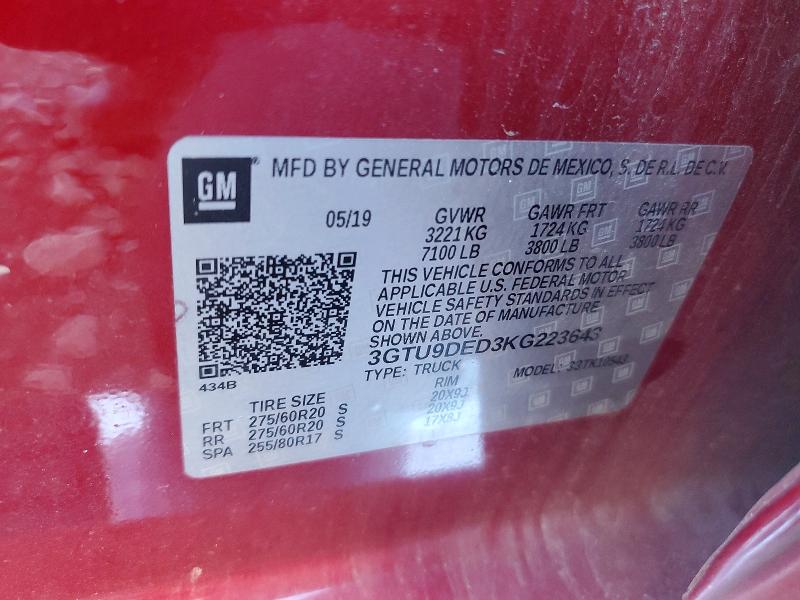 2019 Gmc Sierra მანქანა იყიდება აუქციონზე, vin: 3GTU9DED3KG223643, აუქციონის ნომერი: 49284626