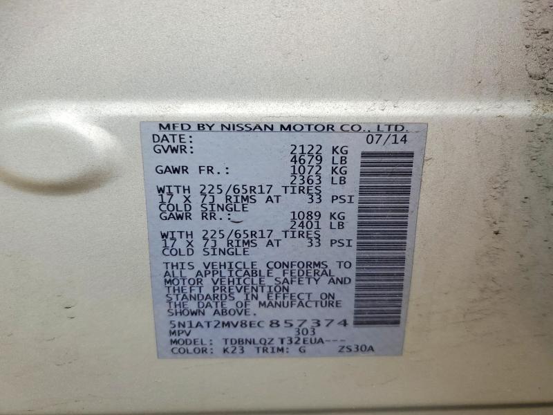 50999916 :رقم المزاد ، 5N1AT2MV8EC857374 vin ، 2014 Nissan Rogue مزاد بيع