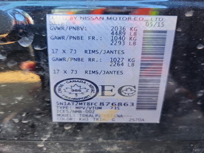 Auction sale of the 2015 Nissan Rogue, vin: 5N1AT2MT8FC876863, lot number: 51520906
