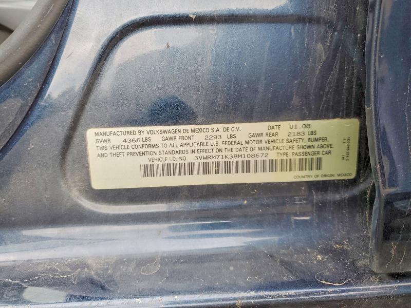 Продажа на аукционе авто 2008 Volkswagen Jetta, vin: 3VWRM71K38M108672, номер лота: 50833366