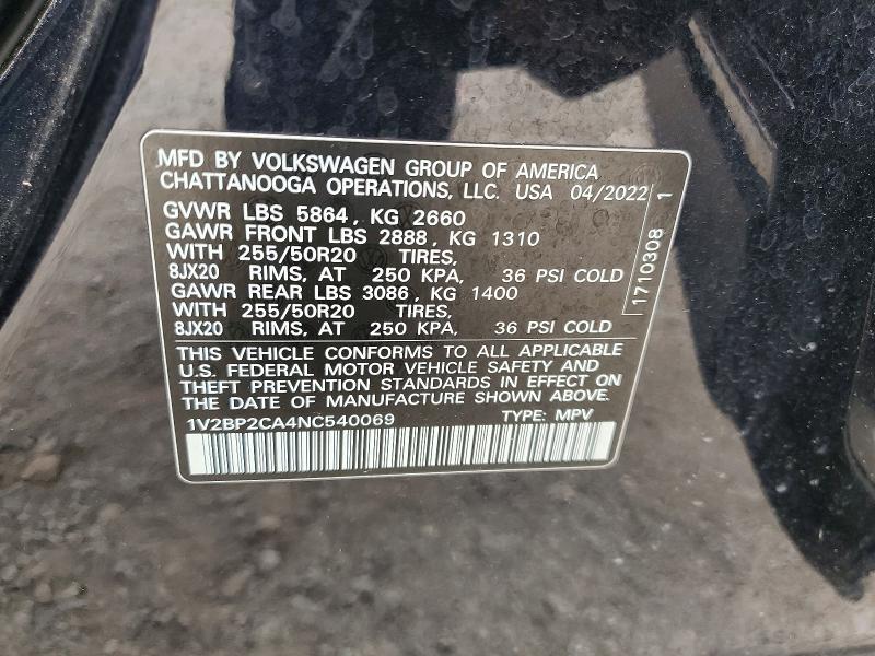 Продажа на аукционе авто 2022 Volkswagen Atlas, vin: 1V2BP2CA4NC540069, номер лота: 51165706
