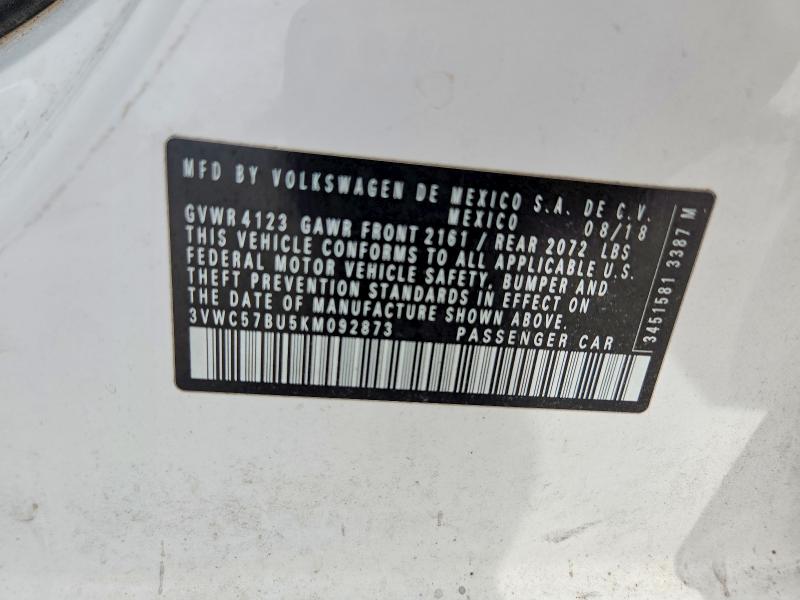 Продажа на аукционе авто 2019 Volkswagen Jetta, vin: 3VWC57BU5KM092873, номер лота: 48302696