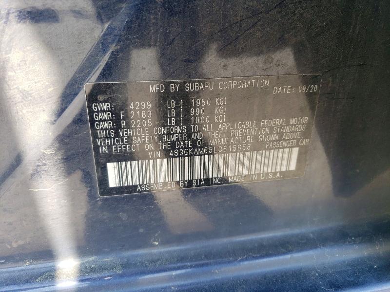 49727146 :رقم المزاد ، 4S3GKAM65L3615658 vin ، 2020 Subaru Impreza مزاد بيع