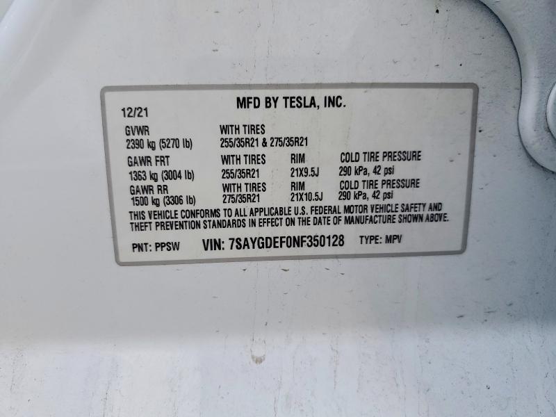 Aukcja sprzedaży 2022 Tesla Model Y, vin: 7SAYGDEF0NF350128, numer aukcji: 50086206