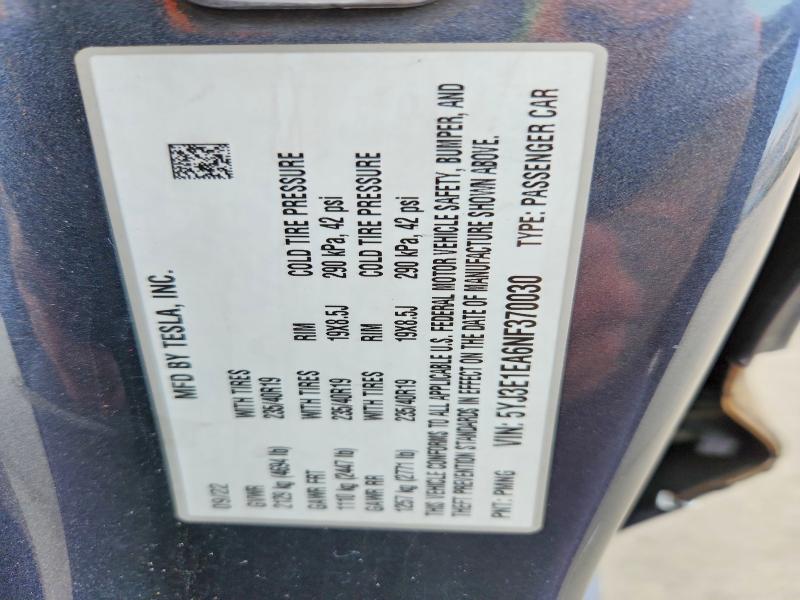 48878016 :رقم المزاد ، 5YJ3E1EA6NF370030 vin ، 2022 Tesla Model 3 مزاد بيع