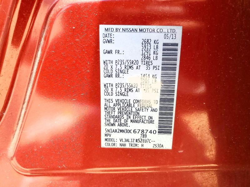 Aukcja sprzedaży 2013 Nissan Pathfinder, vin: 5N1AR2MN3DC678740, numer aukcji: 49145076