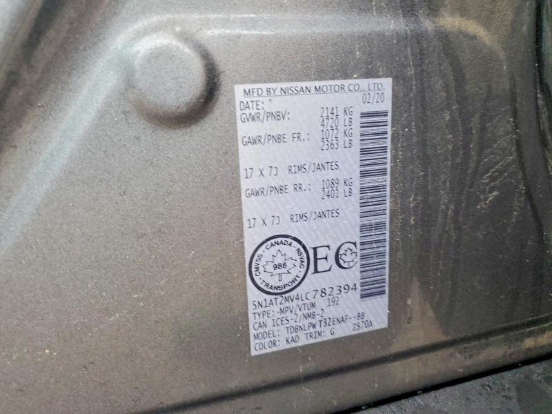 49615566 :رقم المزاد ، 5N1AT2MV4LC782394 vin ، 2020 Nissan Rogue مزاد بيع