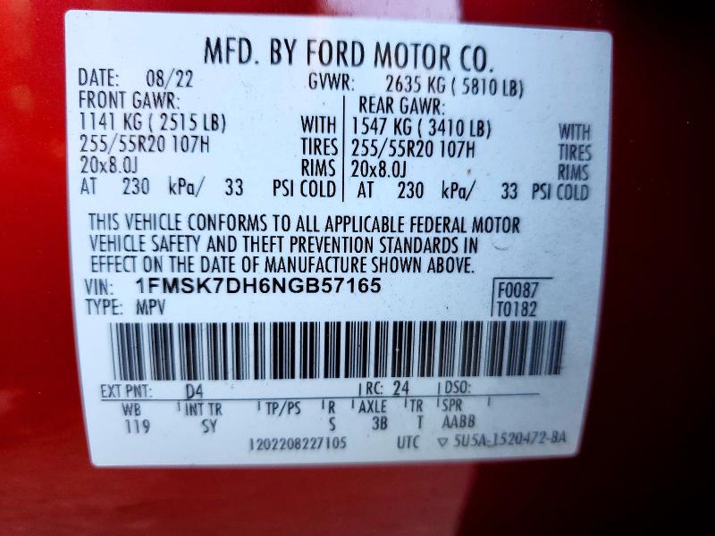 Продаж на аукціоні авто 2022 Ford Explorer, vin: 1FMSK7DH6NGB57165, номер лоту: 49247776