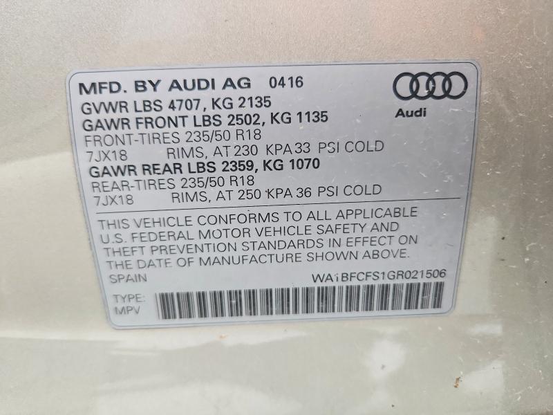 2016 Audi Q3 მანქანა იყიდება აუქციონზე, vin: WA1BFCFS1GR021506, აუქციონის ნომერი: 49682806