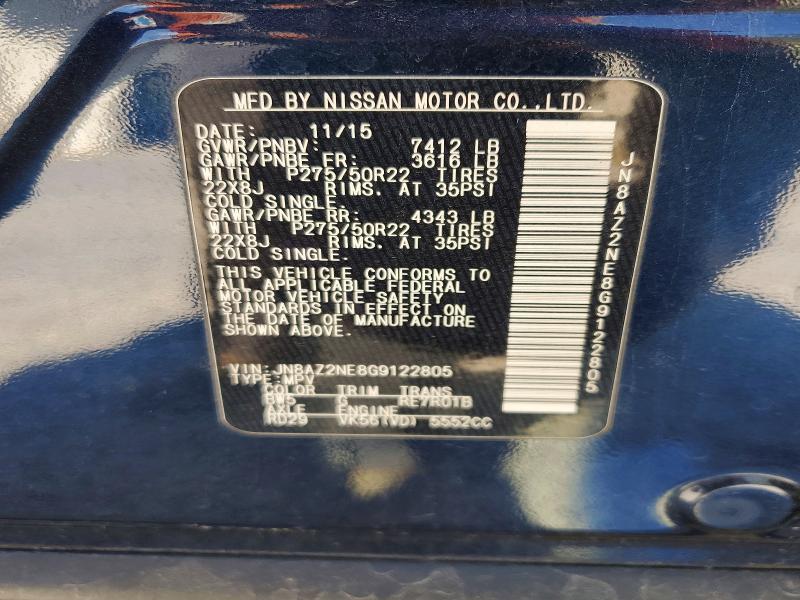 49393956 :رقم المزاد ، JN8AZ2NE8G9122805 vin ، 2016 Infiniti Qx80 مزاد بيع