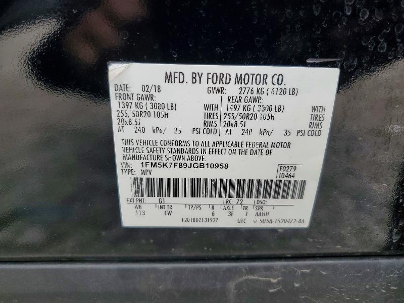 48243156 :رقم المزاد ، 1FM5K7F89JGB10958 vin ، 2018 Ford Explorer مزاد بيع
