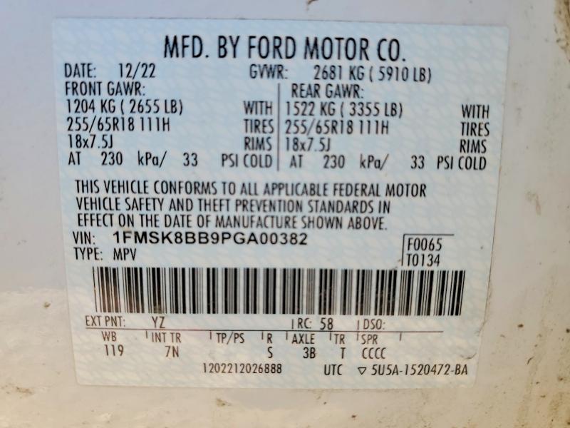 2023 Ford Explorer მანქანა იყიდება აუქციონზე, vin: 1FMSK8BB9PGA00382, აუქციონის ნომერი: 51205556
