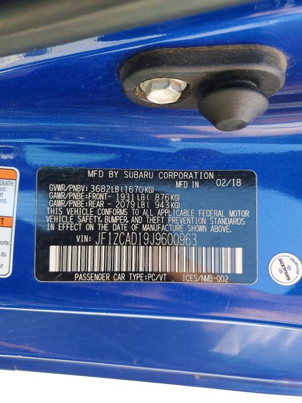 Aukcja sprzedaży 2018 Subaru Brz, vin: JF1ZCAD19J9600963, numer aukcji: 50295266