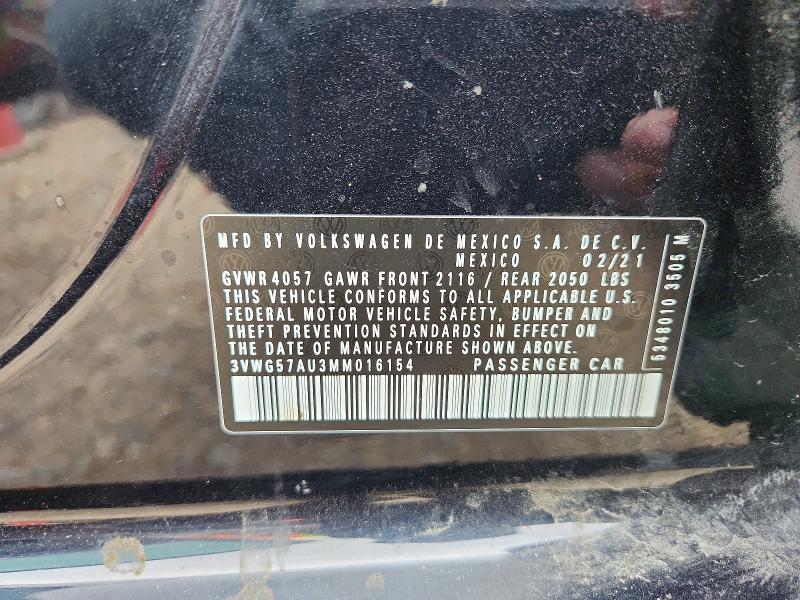 50459336 :رقم المزاد ، 3VWG57AU3MM016154 vin ، 2021 Volkswagen Golf مزاد بيع