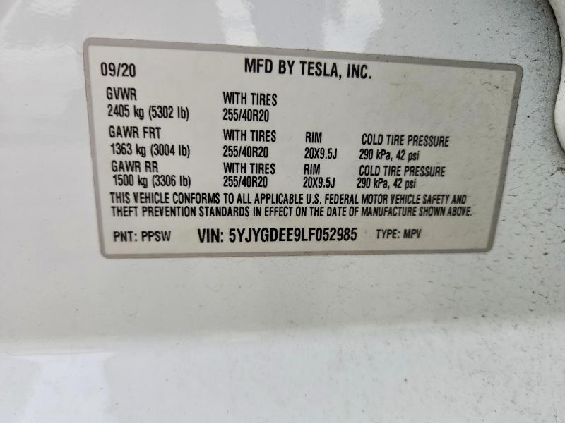 Aukcja sprzedaży 2020 Tesla Model Y, vin: 5YJYGDEE9LF052985, numer aukcji: 50635946