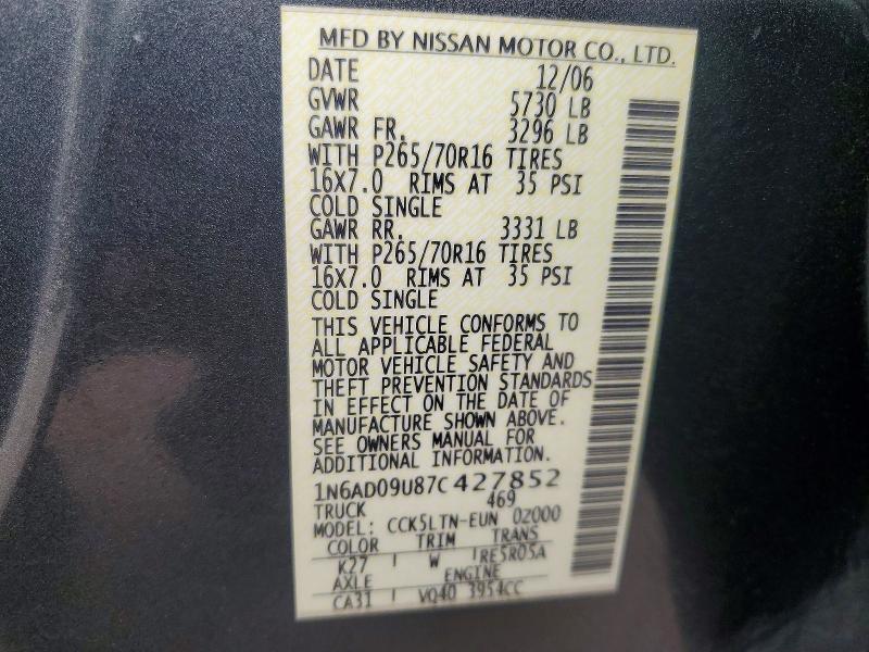 Aukcja sprzedaży 2007 Nissan Frontier, vin: 1N6AD09U87C427852, numer aukcji: 49036016