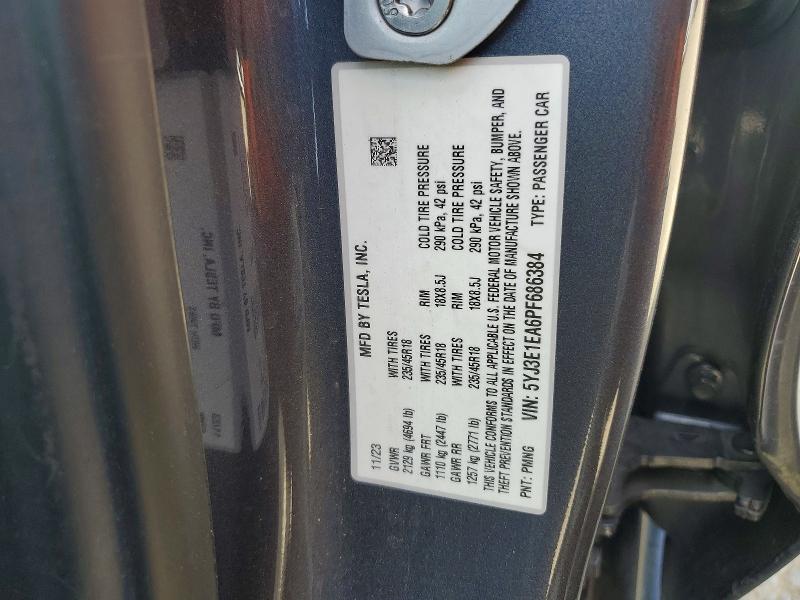 49821136 :رقم المزاد ، 5YJ3E1EA6PF686384 vin ، 2023 Tesla Model 3 مزاد بيع