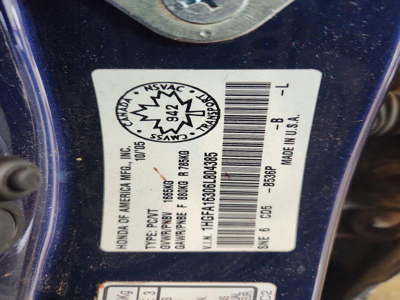 Aukcja sprzedaży 2006 Honda Civic, vin: 1HGFA16306L804385, numer aukcji: 48723966