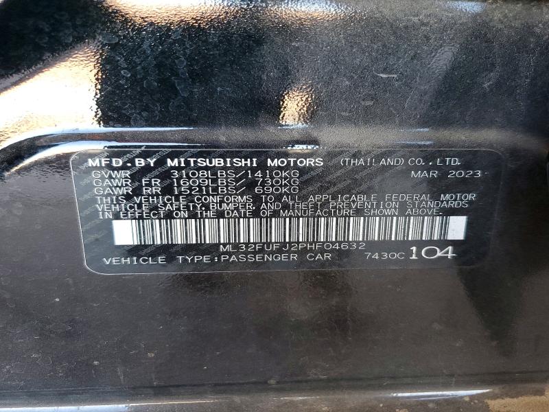 Продаж на аукціоні авто 2023 Mitsubishi Mirage, vin: ML32FUFJ2PHF04632, номер лоту: 49109706