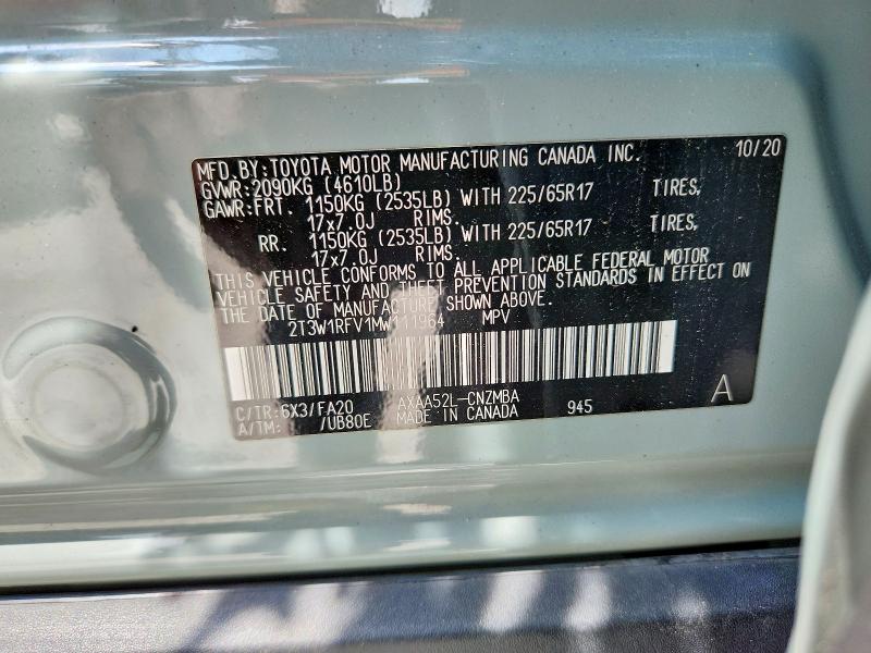 51638636 :رقم المزاد ، 2T3W1RFV1MW111964 vin ، 2021 Toyota Rav4 مزاد بيع