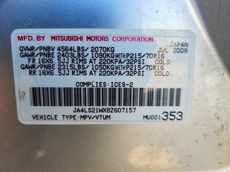 Продаж на аукціоні авто 2008 Mitsubishi Outlander, vin: JA4LS21WX8Z607157, номер лоту: 49413166
