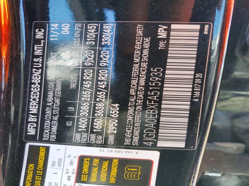 Продаж на аукціоні авто 2015 Mercedes-benz Ml, vin: 4JGDA0EBXFA515935, номер лоту: 50281336