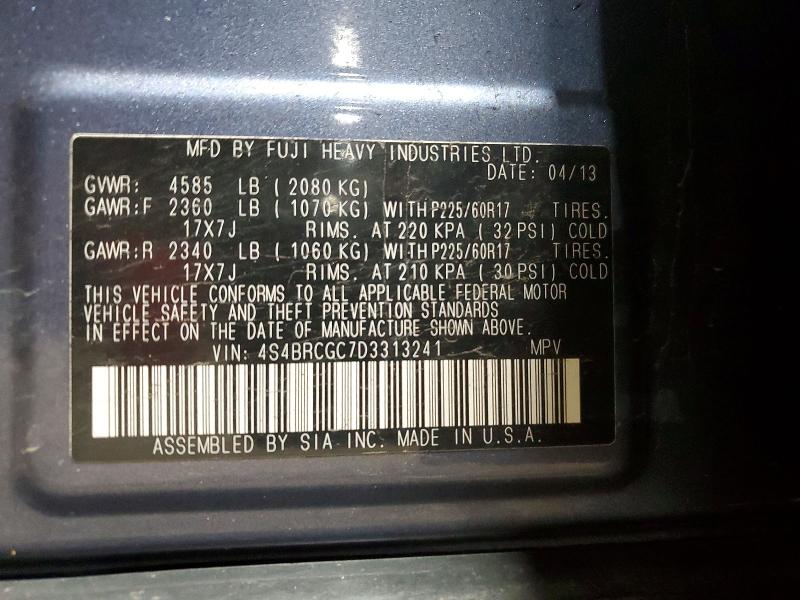 48357456 :رقم المزاد ، 4S4BRCGC7D3313241 vin ، 2013 Subaru Outback مزاد بيع