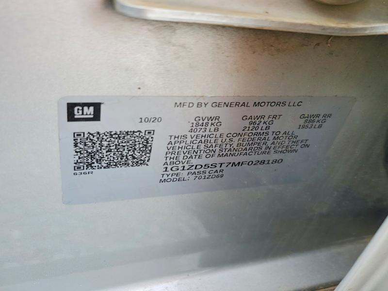 Aukcja sprzedaży 2021 Chevrolet Malibu, vin: 1G1ZD5ST7MF028180, numer aukcji: 49807586