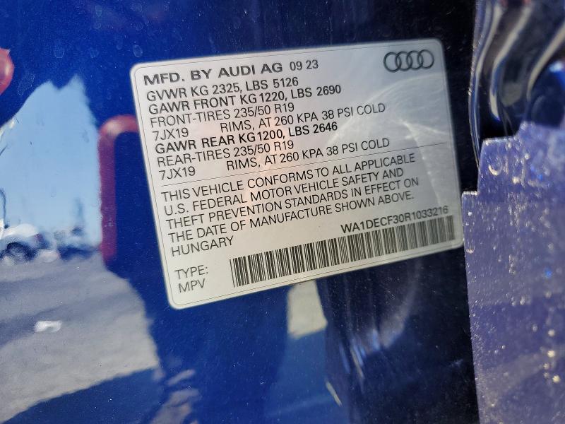 50457576 :رقم المزاد ، WA1DECF30R1033216 vin ، 2024 Audi Q3 مزاد بيع